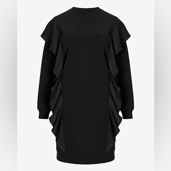 Express Dresses & Skirts - SOLD Black Ruffle Detail Sweatshirt Dress